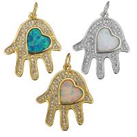 Cubic Zirconia Micro Pave Brass Pendant, with Opal, Hand, plated, micro pave cubic zirconia Approx 4mm 