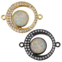 Cubic Zirconia Micro Pave Brass Connector, with Opal, plated, micro pave cubic zirconia & hollow 