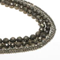 Pyrite dorée perles, Rond, naturel, DIY & facettes, noire, Vendu par brin