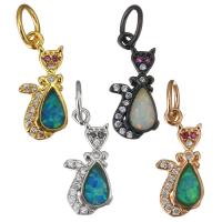 Cubic Zirconia Micro Pave Brass Pendant, with Opal, Cat, plated, micro pave cubic zirconia Approx 4.5mm 