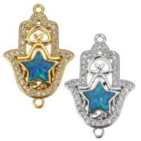 Cubic Zirconia Micro Pave Brass Connector, with Opal, Hand, plated, micro pave cubic zirconia & hollow Approx 1.5mm 