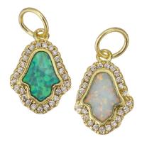 Cubic Zirconia Micro Pave Brass Pendant, with Opal, gold color plated, micro pave cubic zirconia Approx 4.5mm 