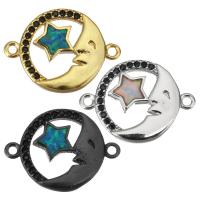 Cubic Zirconia Micro Pave Brass Connector, with Opal, Moon and Star, plated, micro pave cubic zirconia & hollow Approx 1.5mm 