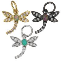 Cubic Zirconia Micro Pave Brass Pendant, with Opal, Dragonfly, plated, micro pave cubic zirconia 