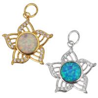 Cubic Zirconia Micro Pave Brass Pendant, with Opal, Flower, plated, micro pave cubic zirconia & hollow Approx 4mm 