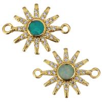 Cubic Zirconia Micro Pave Brass Connector, with Opal, gold color plated, micro pave cubic zirconia Approx 1.5mm 