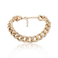 Collier de perles, aluminium, avec 3.9 inch chaînes de rallonge, Placage de couleur d'or, pour femme & avec strass Environ 11 pouce, Vendu par brin