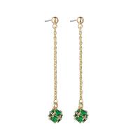 Brass Drop Earring, with 925 Sterling Silver, gold color plated, micro pave cubic zirconia & for woman, green 