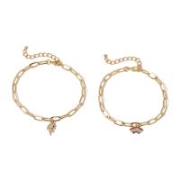 Zinc Alloy Anklet, with Iron, with 1.96 inch extender chain, gold color plated, 2 pieces & for woman & with rhinestone, 1.56cm,1.68cm Approx 8.6 Inch 