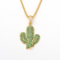 Cubic Zircon Micro Pave Brass Necklace, with stainless steel chain, Opuntia Stricta, plated, Unisex & micro pave cubic zirconia Approx 21.65 Inch 