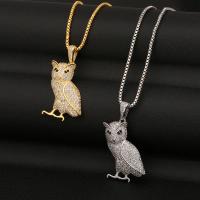 Cubic Zircon Micro Pave Brass Necklace, with stainless steel chain, Owl, plated, micro pave cubic zirconia & for woman Approx 21.65 Inch 