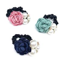 Ponytail Holder, Rubber Band, Flower, handmade, imitation pearl & for woman 50mm 