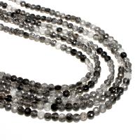 Rutilquarz Perlen, Schwarzer Rutilquarz, rund, natürlich, DIY & facettierte, schwarz, 4mm, ca. 95PCs/Strang, verkauft von Strang