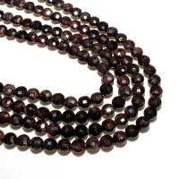 Natural Garnet Beads, Flat Round, DIY & faceted, dark brown, 4mm 