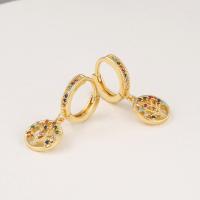 Huggie Hoop Drop Earring, Brass, gold color plated, micro pave cubic zirconia & for woman & hollow 