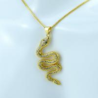 Cubic Zircon Micro Pave Brass Necklace, with stainless steel chain, Snake, gold color plated, micro pave cubic zirconia & for woman, 41mm 