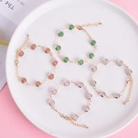 Gemstone Bracelets, Natural Stone, with Zinc Alloy, Round, plated & for woman 150+50mm 