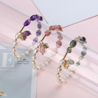 Gemstone Bracelets, pearl, with Natural Stone & Zinc Alloy, Geometrical Pattern, plated & for woman 200uff0c4mm 