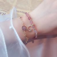 Strawberry Quartz Bracelet Set, bracelet, with Jade, Moon, plated, 2 pieces & micro pave cubic zirconia & for woman 200mm 