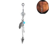 Stainless Steel Belly Ring, with Cubic Zirconia, fashion jewelry & for woman, silver color 
