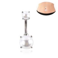 Stainless Steel Belly Ring, with Plastic Pearl, fashion jewelry & for woman, silver color 