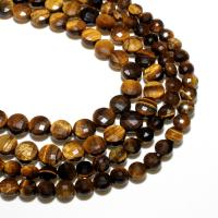 Tiger Eye Beads, Flat Round, natural, DIY & faceted, dark brown, 4mm 