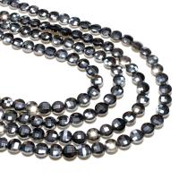 Terahertz Stone Beads, Flat Round, natural, DIY & faceted, black, 4mm 