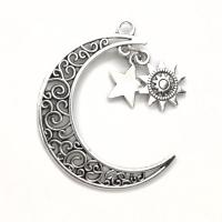 Zinc Alloy Jewelry Pendants, Moon and Star, antique silver color plated, DIY 
