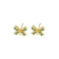 Brass Earring Drop Component, Bowknot, gold color plated, DIY & micro pave cubic zirconia, green Approx 2mm 