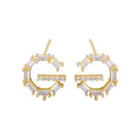 Brass Earring Drop Component, gold color plated, DIY & micro pave cubic zirconia & hollow 