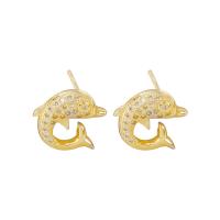 Brass Earring Drop Component, Dolphin, gold color plated, DIY & micro pave cubic zirconia 
