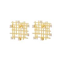 Brass Earring Stud Component, gold color plated, DIY & micro pave cubic zirconia & hollow 