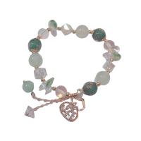 Gemstone Bracelets, Natural Stone, with Zinc Alloy, Calabash, plated & micro pave cubic zirconia & for woman 200mm 