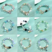 Gemstone Bracelets, Natural Stone, with Quartz & Zinc Alloy, Geometrical Pattern, plated & for woman 200mm 