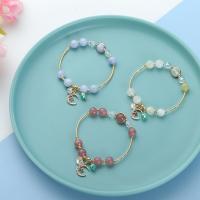Gemstone Bracelets, Natural Stone, with Zinc Alloy, Moon, plated & for woman 150+50mm 
