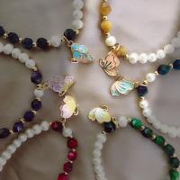 Zinc Alloy Pearl Bracelets, Natural Stone, with ABS Plastic Pearl & Zinc Alloy, Butterfly, plated & for woman 200mm 