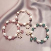 Zinc Alloy Pearl Bracelets, Natural Stone, with ABS Plastic Pearl & Zinc Alloy, Flower, plated & for woman 200mm 