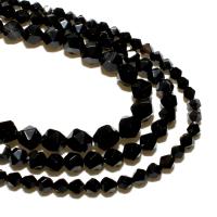 Natural Black Agate Beads, Rhombus, DIY & faceted, black 