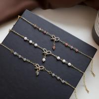 Zinc Alloy Pearl Bracelets, with ABS Plastic Pearl, Bowknot, plated, for woman & hollow 200mm 