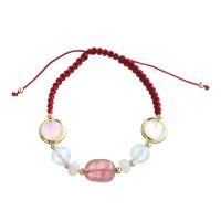 Quartz Bracelets, Strawberry Quartz, with Knot Cord, Geometrical Pattern, plated, Length Adjustable & woven pattern & for woman 200mm 