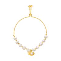 Cultured Freshwater Pearl Brass Bracelet, with Freshwater Pearl, gold color plated, micro pave cubic zirconia & for woman, white Approx 7 Inch 