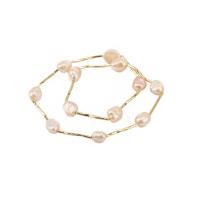 Zinc Alloy Pearl Bracelets, Freshwater Pearl, with Zinc Alloy, gold color plated, Double Layer & for woman, pink Approx 8 Inch 