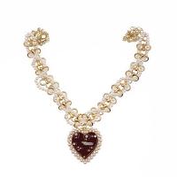 Harz Messing Halskette, mit Kunststoff Perlen, mit Verlängerungskettchen von 3.14 inch, goldfarben plattiert, für Frau & Emaille & mit Strass, Länge:ca. 15.15 ZollInch, verkauft von Strang