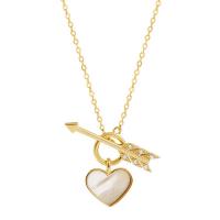 Cubic Zircon Micro Pave Brass Necklace, with Shell, gold color plated, micro pave cubic zirconia & for woman Approx 17.7 Inch 