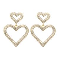 Brass Drop Earring, Heart, gold color plated, micro pave cubic zirconia & hollow 