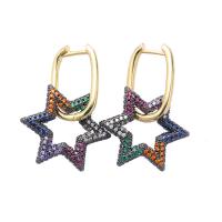 Huggie Hoop Drop Earring, Brass, Hexagram, plated, micro pave cubic zirconia, mixed colors 