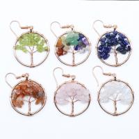 Brass Drop Earring, Quartz, with Gemstone Chips & Brass, Tree, plated 30*50mm 