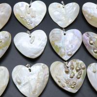 Natural Freshwater Shell Pendants, Heart, plated, polished & DIY, 63*65mm 