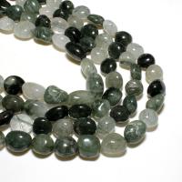 Rutilquarz Perlen, Rutilated Quarz, Ellipse, natürlich, DIY, dunkelgrün, verkauft von Strang
