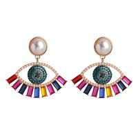 Zinc Alloy Rhinestone Drop Earring, with Glass & Plastic Pearl, gold color plated, for woman & with rhinestone & hollow 